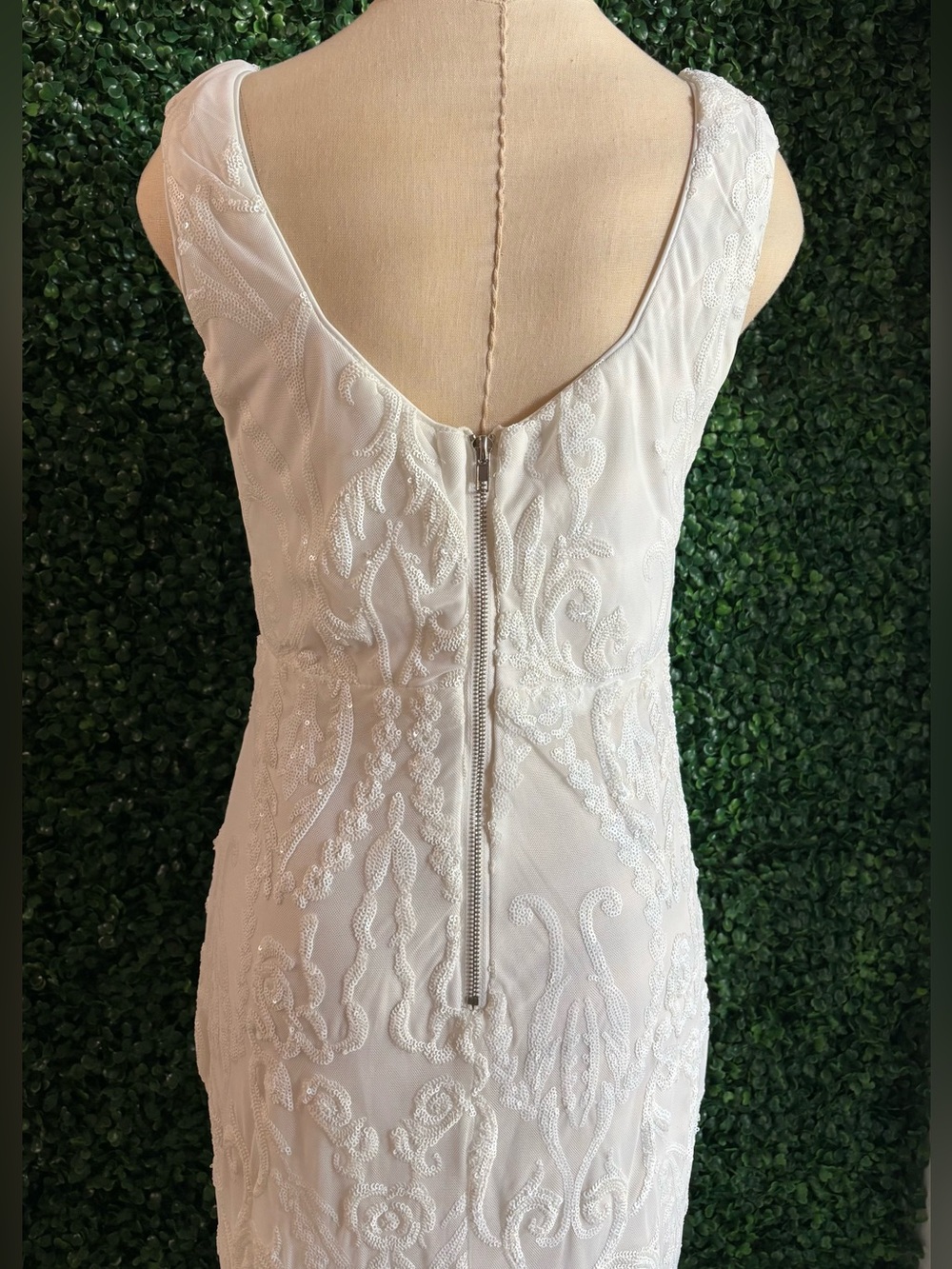 Beaded XL Ivory Mermaid Wedding Dress Art Deco Embroidered Lace Bridal Gown - Picture 4 of 9